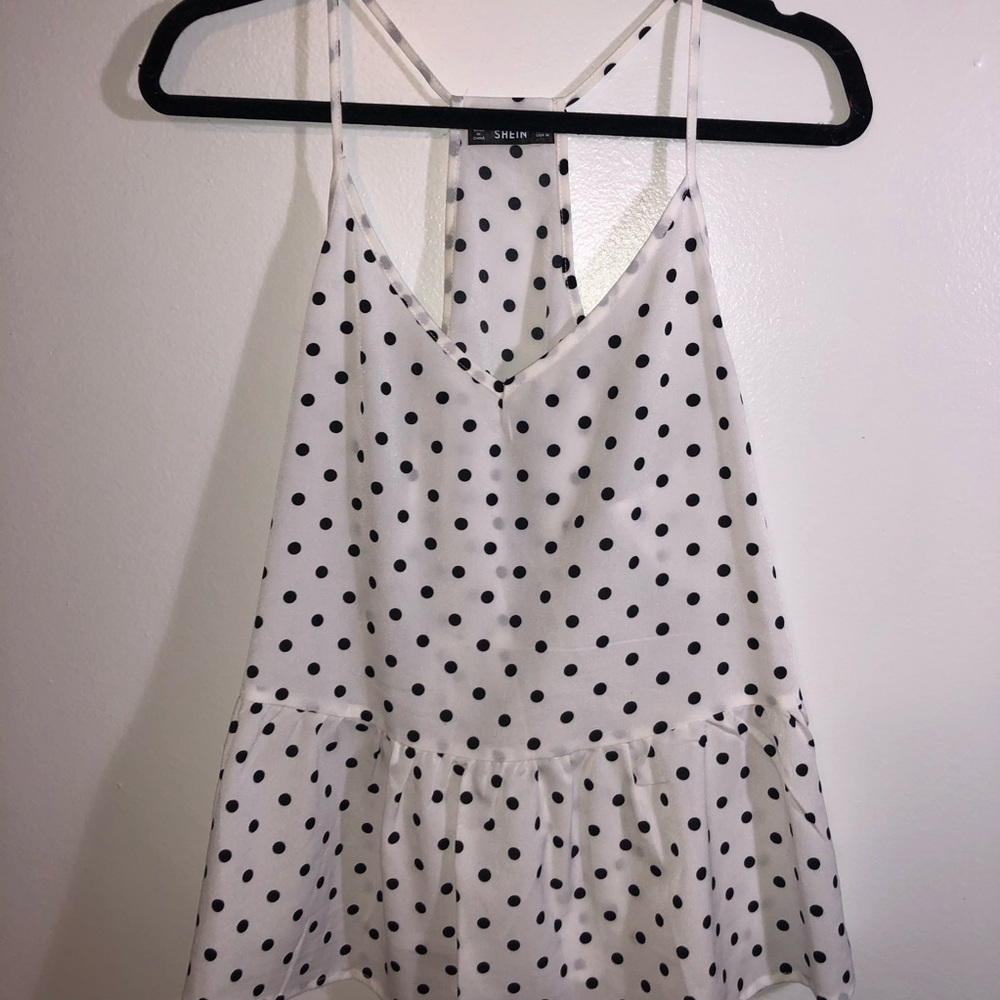 White tank top with black polka dots